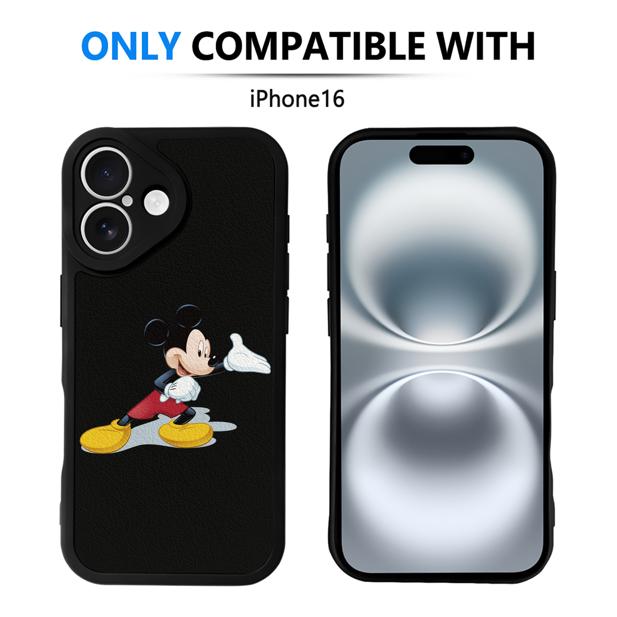 （画像用） ミッキーマウス Mickey Mouse 【iPhone 16シリーズ対応】シリコンスマホケース（レザー調） 材質：シリコン